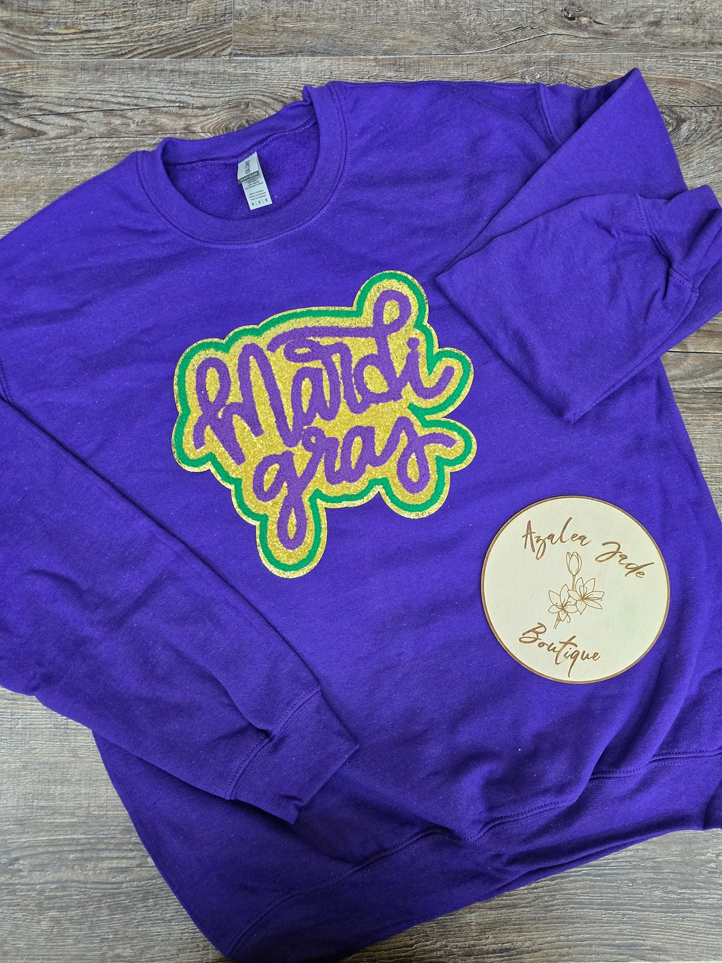 Mardi Gras patch sweatshirt