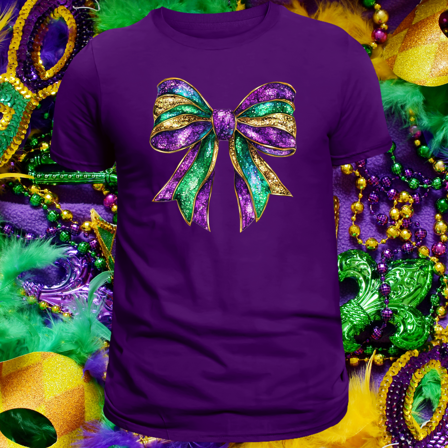 Faux Glitter Mardi Gras Bow