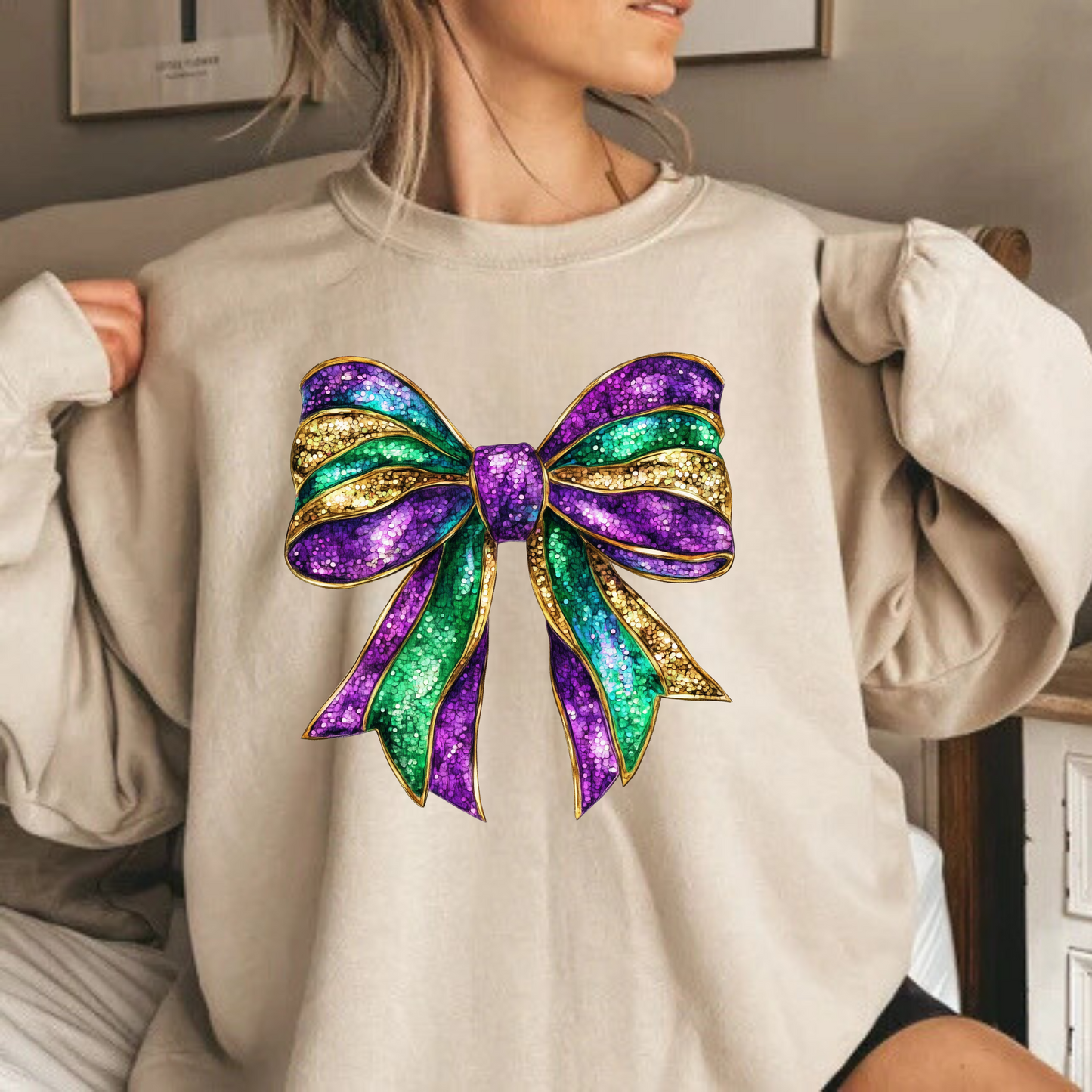 Faux Glitter Mardi Gras Bow