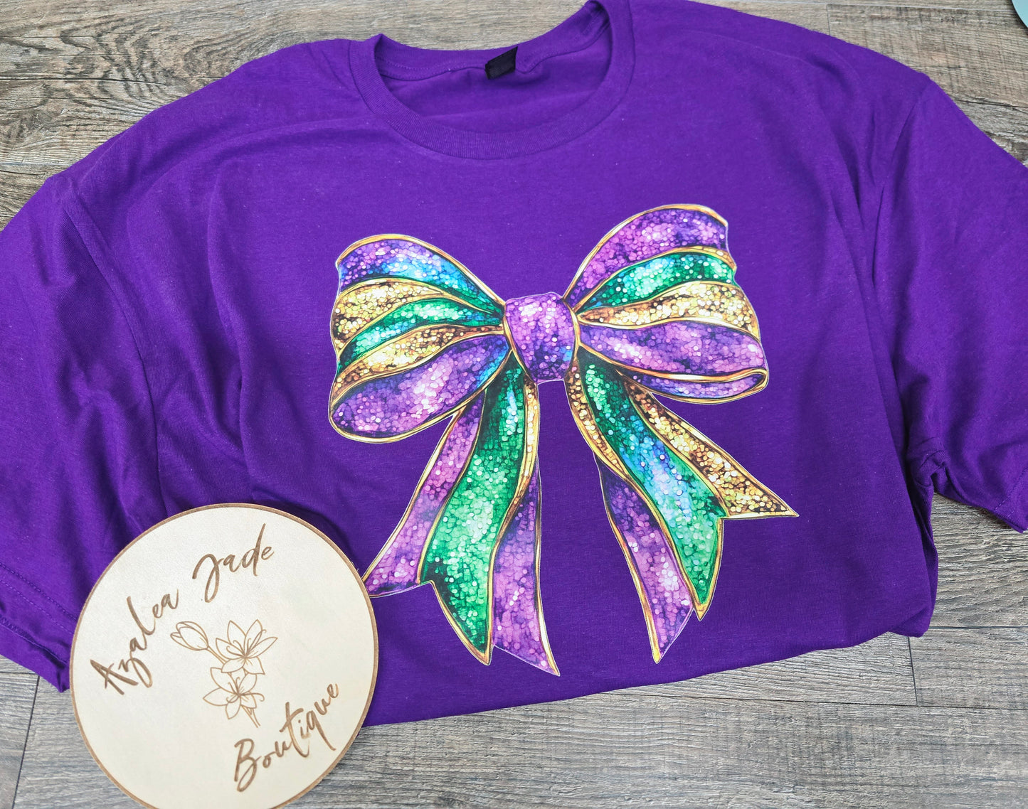 Faux Glitter Mardi Gras Bow