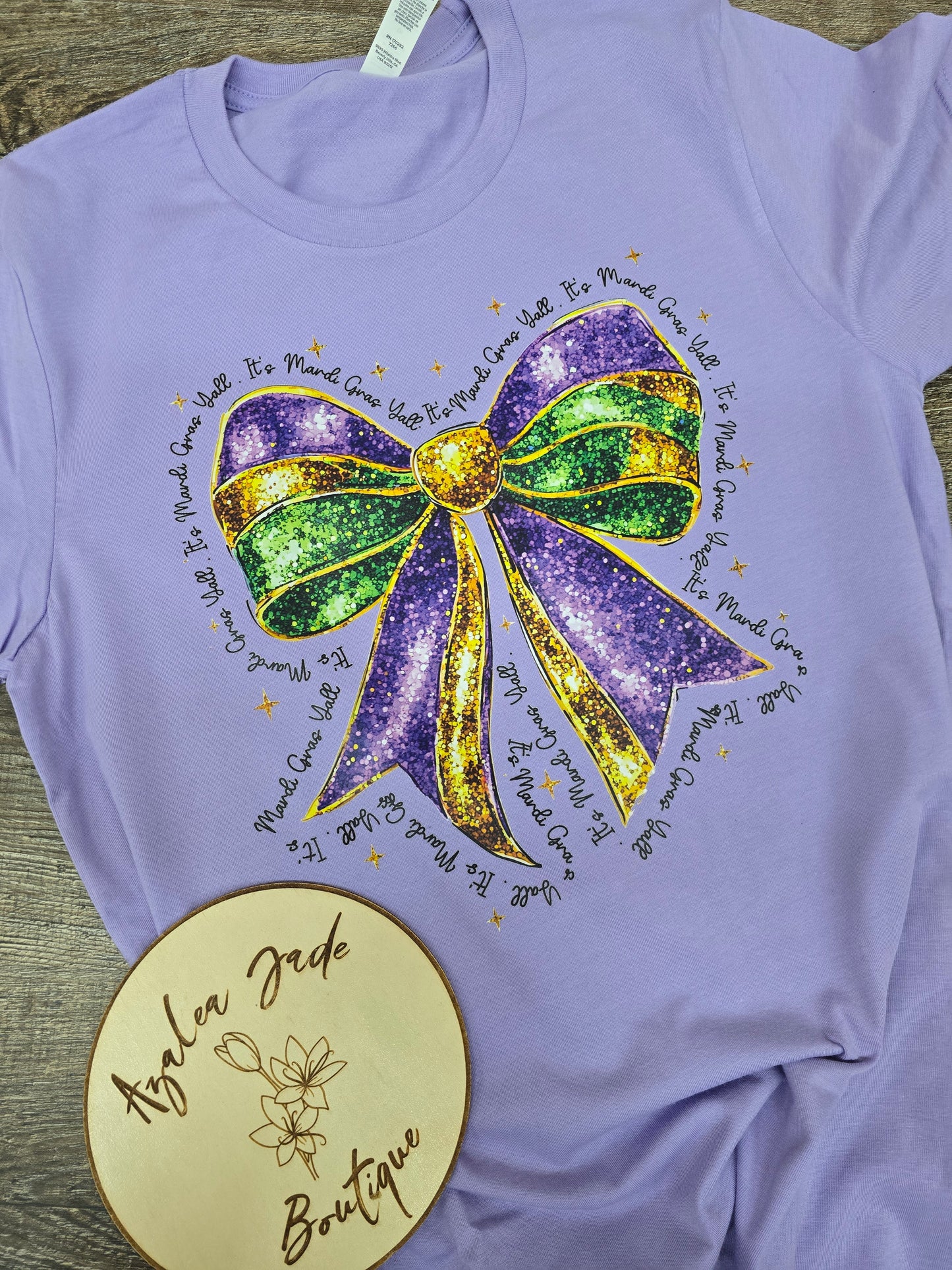 Faux Glitter Mardi Gras Bow with wording