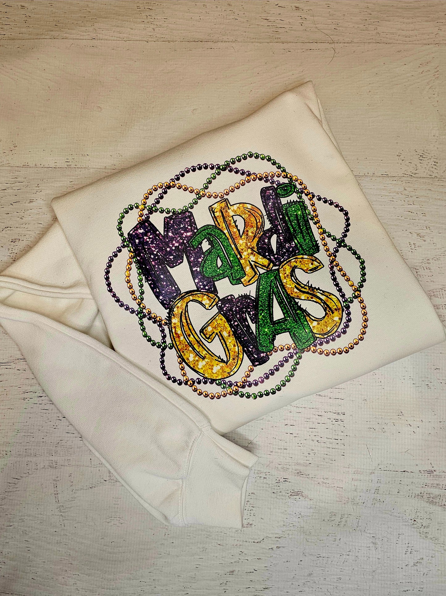 Faux glitter Mardi Gras Beads graphic tee