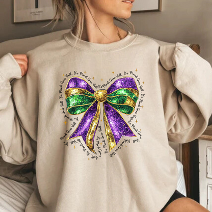 Faux Glitter Mardi Gras Bow with wording