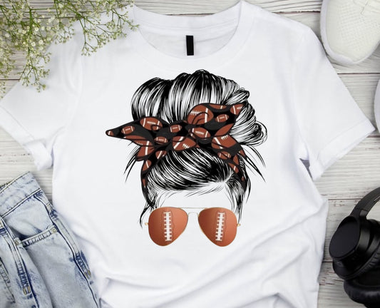 Football messy bun graphic tee